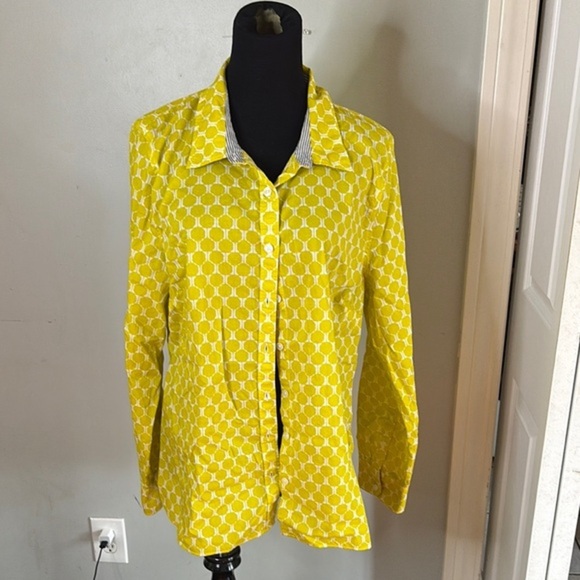 crown & ivy Tops - Crown & Ivy Yellow Leaf Print Shirt
